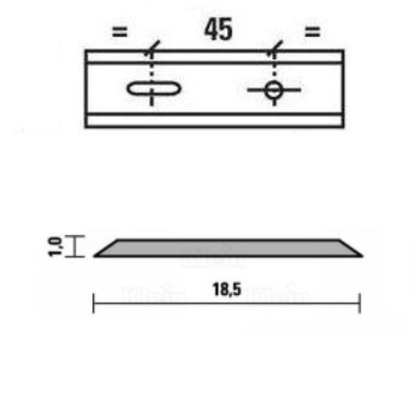 Esta standard knive HSS 100x18,5x1,0 mm, 1 hul/1 rille, centerafstand 45 mm
