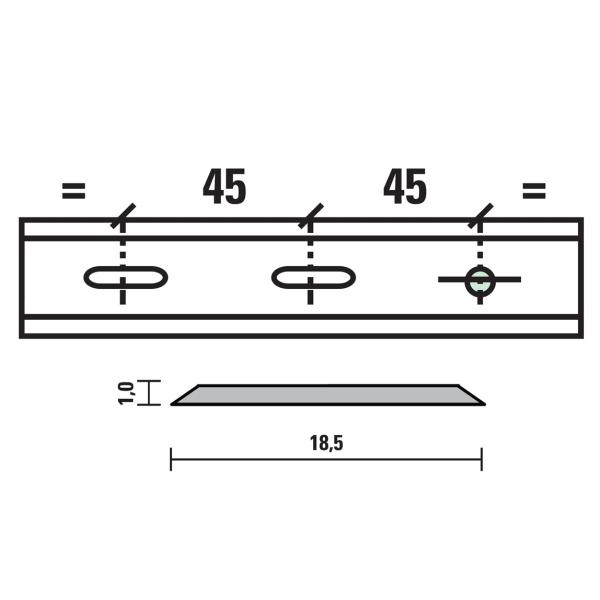 Esta standard knive HSS 130x18,5x1,0 mm, 1 hul/2 riller, centerafstand 45 mm