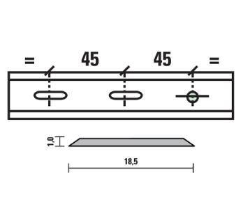 Esta standard vendeskjær HSS 200x18,5x1,0 mm, 1 hull/2 spor, senteravstand 45 mm