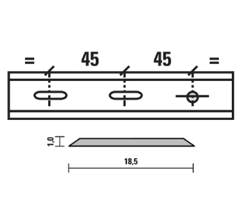 Esta standard vendeskjær HSS 200x18,5x1,0 mm, 1 hull/2 spor, senteravstand 45 mm