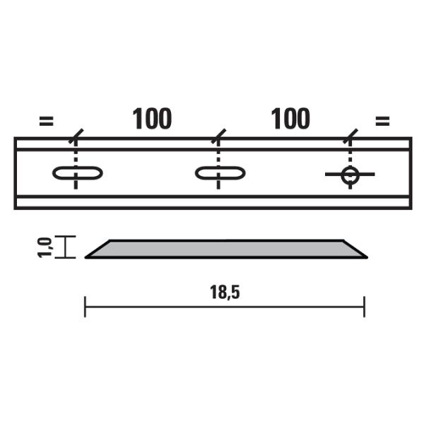 Esta standard knive HSS 300x18,5x1,0 mm, 1 hul/2 riller, centerafstand 100 mm