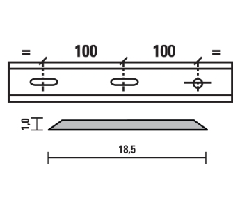 Esta standard vendeskjær HSS 300x18,5x1,0 mm, 1 hull/2 spor, senteravstand 100 mm