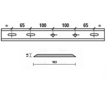 Esta standard vendeskjær HSS 410x18,5x1,0 mm, 2 hull/3 spor, senteravstand 100 mm