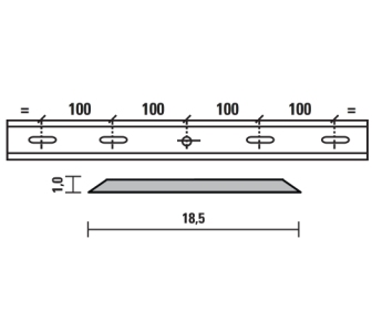 Esta standard vendeskjær HSS 500x18,5x1,0 mm, 1 hull/4 spor, senteravstand 100 mm
