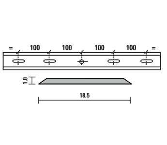 Esta standard vendeskjær HSS 520x18,5x1,0 mm, 1 hull/4 spor, senteravstand 100 mm
