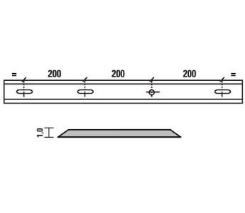 Esta standard vendeskjær HSS 650x18,5x1,0 mm, 1 hull/3 spor, senteravstand 100 mm
