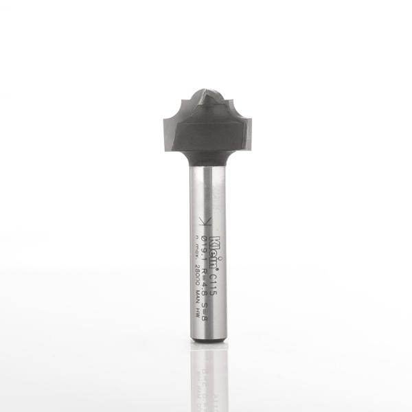 Klein profilfræser (klassisk kurveprofil) HM radius 3,7/4, Ø19x13x54 mm, S8, Z2