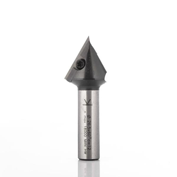 Klein v-not/graveringsfræser HM m/vendeplatte, 60°, Ø26x23x61 mm, S12, Z1