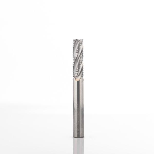 Klein skrubbfres HHM (Tinalox), med sponbryter, Ø6x21x60 mm, Z4, høyre, negativ spiral, for rustfrie/jernholdige materialer